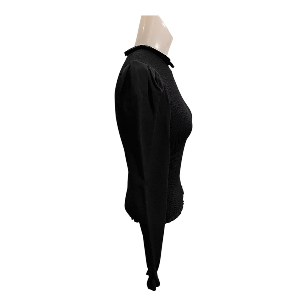 Chic Black Textured top with puffed sleeves and ruffle details size XS - Picture 3 of 7